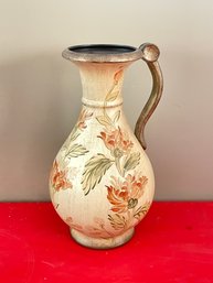 Pretty Floral Pitcher In Subdued Shades Of Brown, Green And Orange