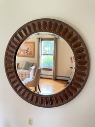 Large, 50' Decorative Beveled Glass Mirror In Wooden Frame.