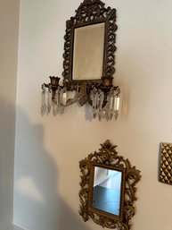 Metal Beveled Mirror With Candle Holders And Small Metal Mirror