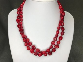 Lovely Brand New Red Coral Bead Necklace - EXTRA EXTRA LONG 32' - Natural Shaped Polished Beads - WOW !