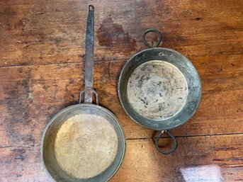 Two Antique Copper & Iron Cookware Pans
