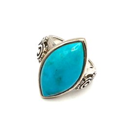 Vintage Sterling Silver Turquoise Color Diamond Shaped Ring, Size 7