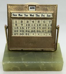 Antique Art Deco Green Onyx And Brass Perpetual Desktop Calendar