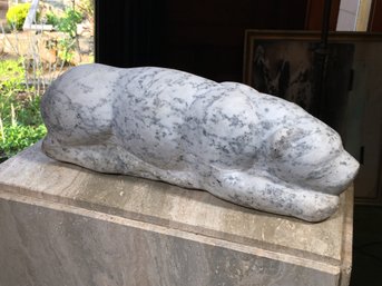 Fantastic Vintage White Marble Panther Sculpture - Very Sleek - 16' Long - Signed With Initals NW - Nice !