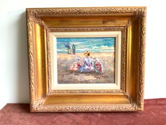 Family At The Beach, Painting On Canvas