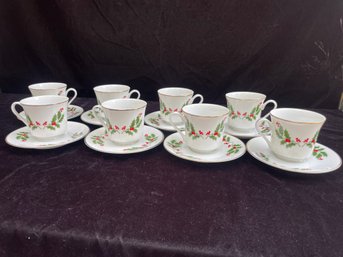 China Pearl Fine China Noel Cups & Saucers