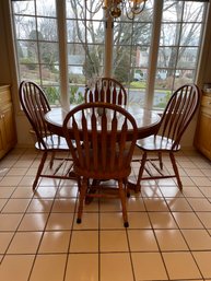 Round Oak Tile Top Kitchen Table With 5 Chairs