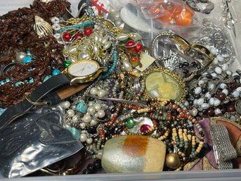 Large Box Lot Of Wearable, Costume And Some Parts Jewelry