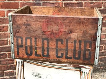 Great Antique POLO CLUB Beverages Wooden Crate - 1930s - Varuna Springs, Stamford, Conn - HAS MANY USES !