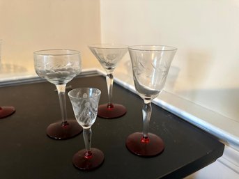 Large Lot Ruby Based Glasses