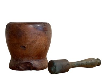 Beautiful Hand Carved Wooden Mortar & Brass Pestle