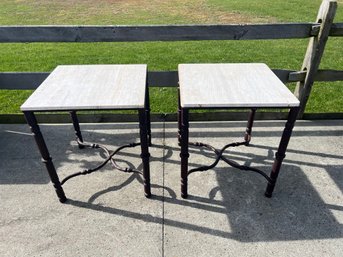 Pair Of Wrought Iron Tables With Marble Tops