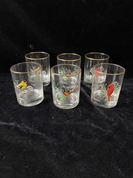 West Virginia Glass American Song Birds Glasses Small Glasses - Set Of 6