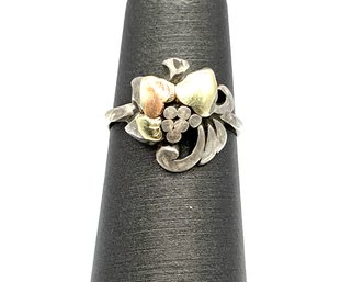 Vintage 12K Gold And Sterling Silver Black Hills Ring, Size 3.5