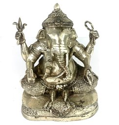 Substantial White Metal Figure Of The Elephant Headed God Ganesha