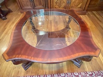 Vintage Mahogany Coffee Table With Beveled Glass Top