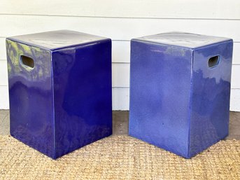 A Pair Of Modern Ceramic Garden Seats, Or Side Tables