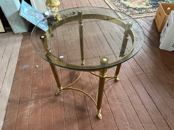 Glass & Brass Side Table Round Beveled Glass