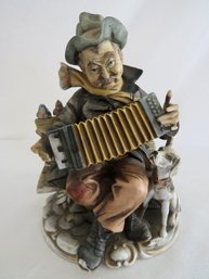 Napcoware Porcellane D'arte Man On Bench With Accordion Porcelain Figurine #C8626
