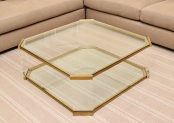 1970s  Vintage Glass, Brass & Perspex Floating Coffee Table