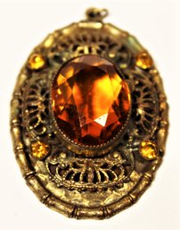 1920s Czech. Gilt Brass And Glass Pendant Amber In Color