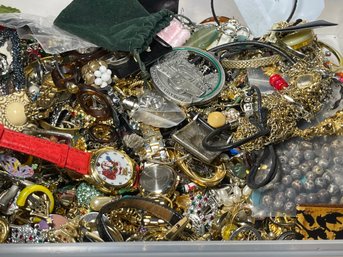 Large Lot Of Wearable Jewelry, Single Earrings, Pairs Of Earrings, Watches, Etc.