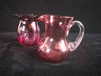 Cranberry Glass Vase And Pitcher