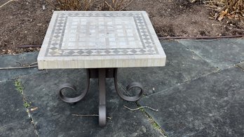 Outdoor Travertine With Marble Inset Cocktail Side Table