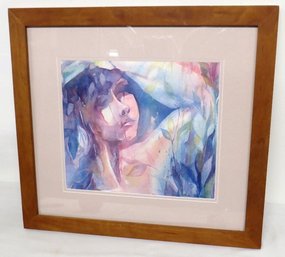 Self Portrait Watercolor Signed Esther Palmer Nicely Matted & Framed