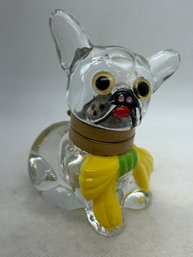 Antique Early 20th EDWARDIAN FRENCH BULLDOG FIGURAL GLASS INKWELL