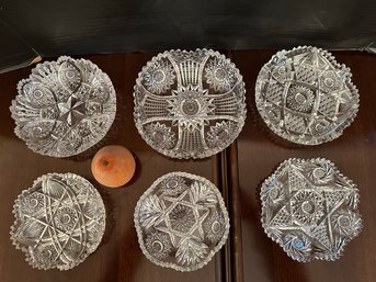 Collection Of 6 Vintage Cut Glass Low Bowls