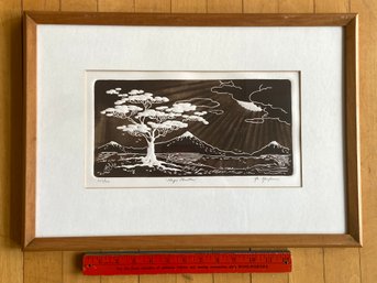 'Magic Mountain' Signed Al Kaufman Numbered 203/300 Intaglio Etching 20x14 Matted Framed Plexiglass