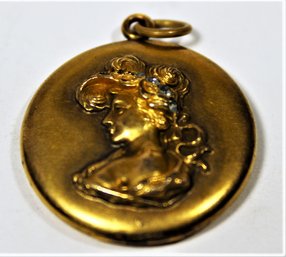 Victorian Gold Filled Locket Depicting Woman's Bust White Paste Stones (two Missing)