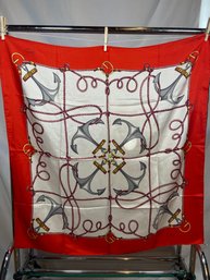 Gucci Silk Scarf Red & Ivory Anchors Ropes 34x35'