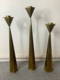 BRASS CANDLE HOLDERS SET OF 3