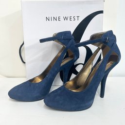 Nine West Navy Blue Suede Strap Heels - Size 9.5
