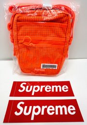 New Supreme Side Bag In Blaze Neon Orange & Supreme Stickers