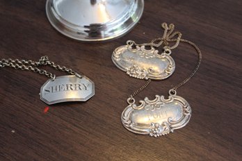 Sterling Silver Candlestick And Liquor Bottle Labels