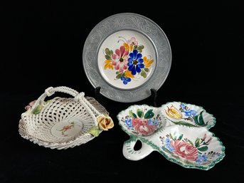 Mixed Floral Platters And Ceramic Basket