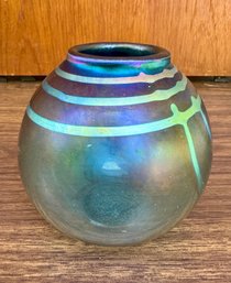 Glass Iridescent Vase - Signed Elaine Hyde 1989