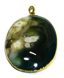 Fine Large Gold Trimmed Bezel Set Geode And Tourmaline Pendant