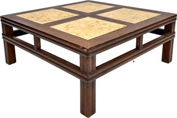 A Vintage Fruit Wood Coffee Table With Inset Travertine Marble Slabs By Palecek