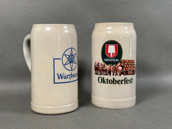 A Pair Of Vintage Ceramic German Beer Steins: Wurzburger & Spaten