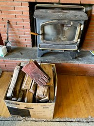 Avalon Wood Burning Fireplace Stove W/ Wood & Gloves Included - Note Will Need To Be Extracted From Fireplace