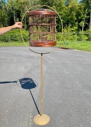 Wooden Bird Cage With Metal Stand