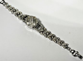 Benrus Vintage Rhodium Plated Rhinestone Concealed Wristwatch Bracelet WORKS