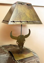 A Pierced Art Brass Western Themed Lamp