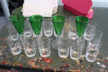 4 Green Glasses, 9 6 In And 5 4.5 In Glasses