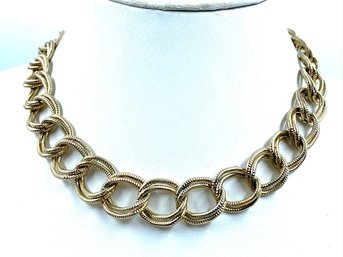 Double Ring Goldtone Link Necklace Signed