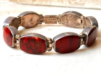 A Vintage Amber Bracelet In Mexican Sterling Setting